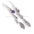 Rainbow Moonstone et Amethyst Gemstone 925 Sterling Silver Earring